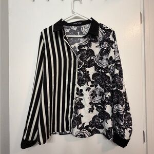 SHEIN Monochrome Floral Blouse